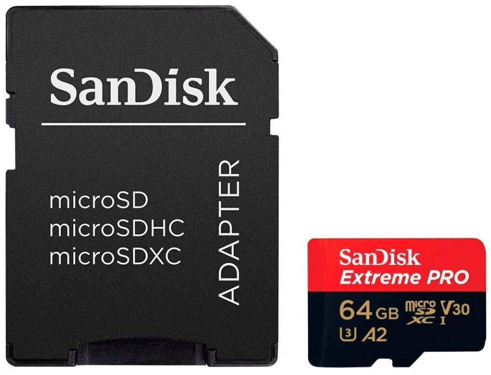 Карта памяти SanDisk Extreme Pro microSD V30 170MB/s 64GB, адаптер на SD