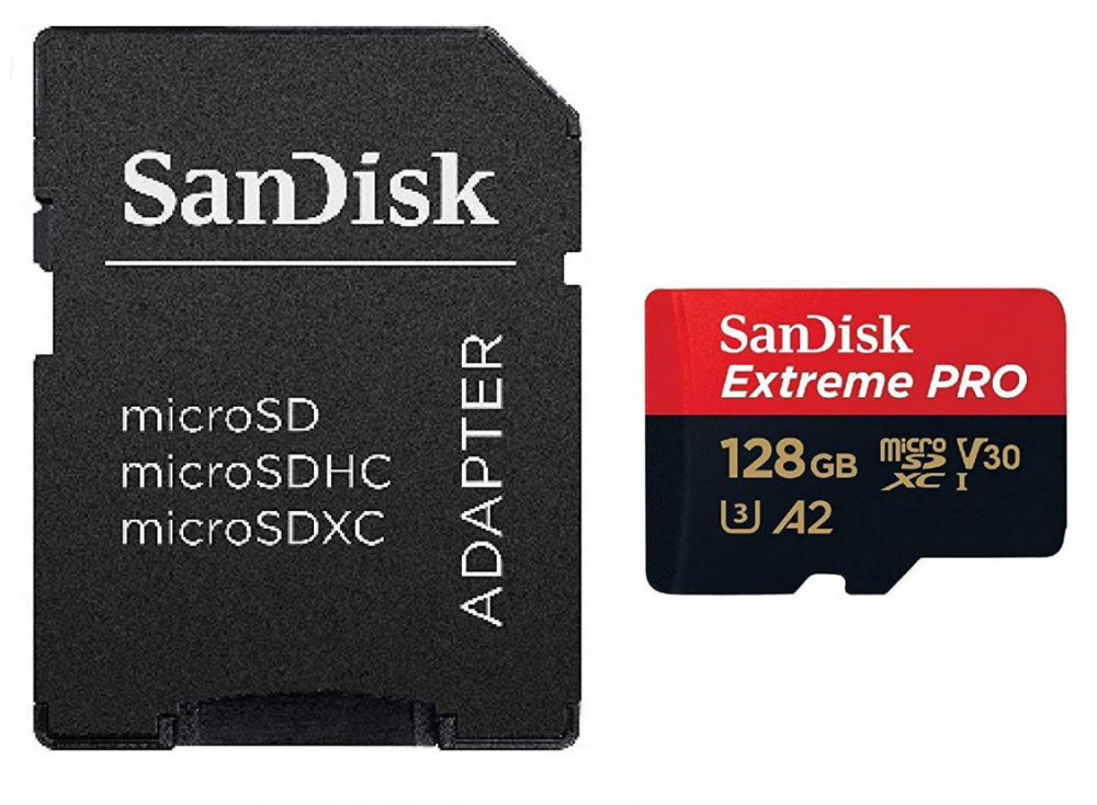 Карта памяти SanDisk Extreme Pro microSD V30 170MB/s 128GB, адаптер на SD 